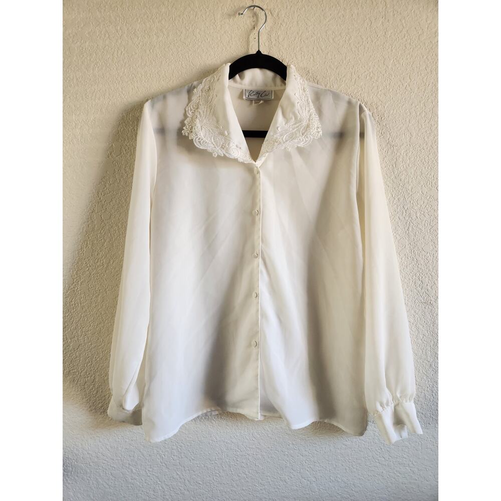 Vintage Kathy Che White Beaded Blouse-12